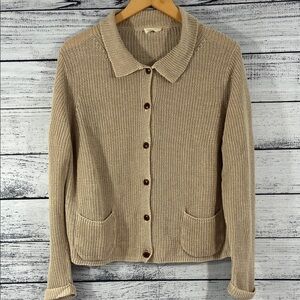 POETRY-100%LINEN Collared Knitted Button Down Sweater/Cardigan